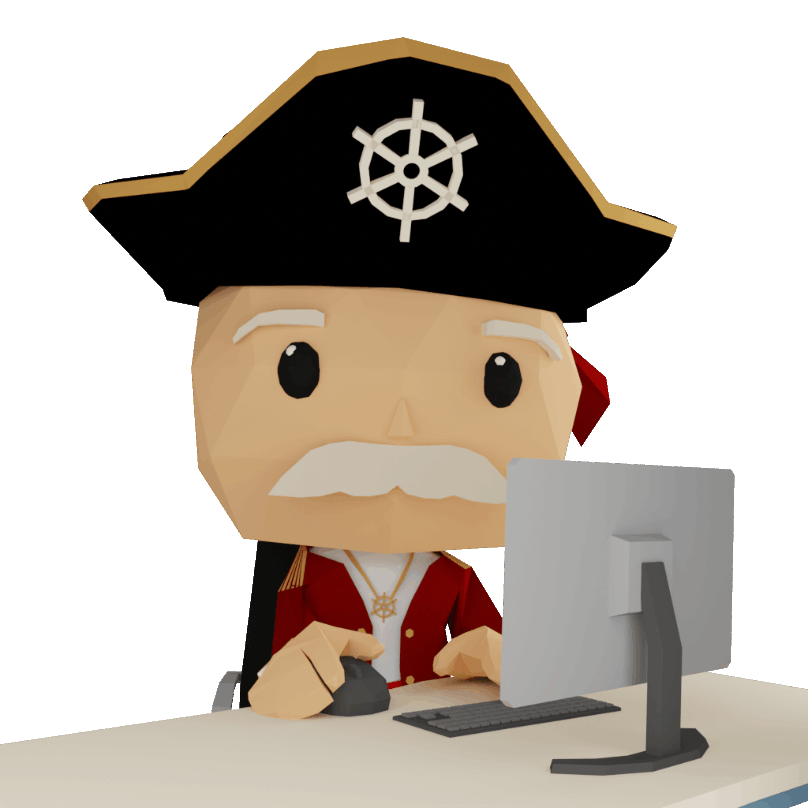 Career Captain sitzt am Schreibtisch